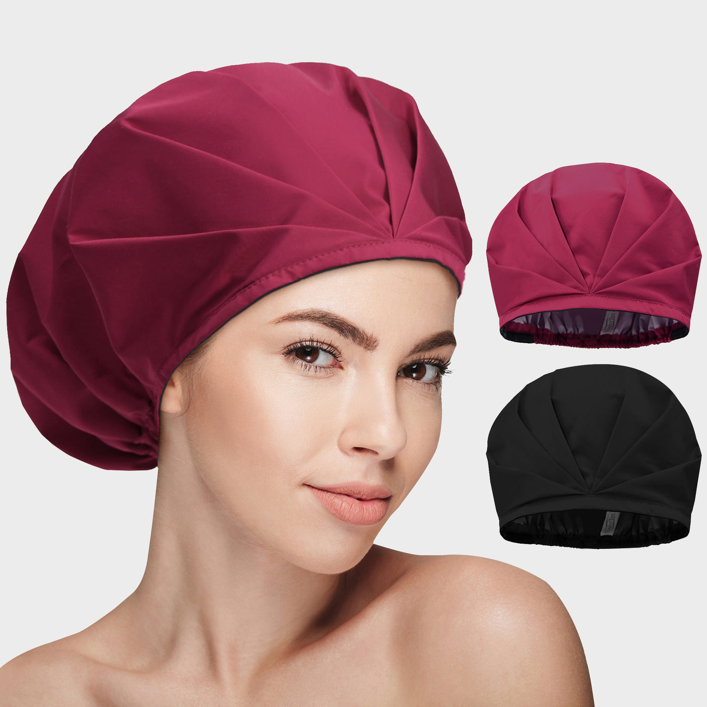 Shower Cap- Rose-Red, Black