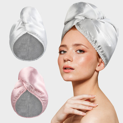 Double Layer Hair Towel Wrap 2 Pack-White，Pink