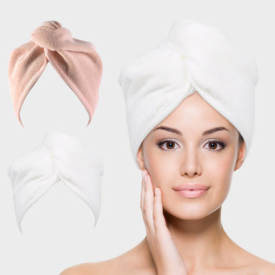 Hair Towel Wrap - White,Peachy Beige